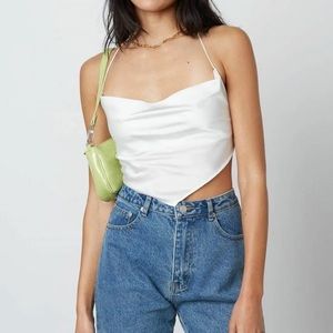 Satin Cowl Neck Tie Top